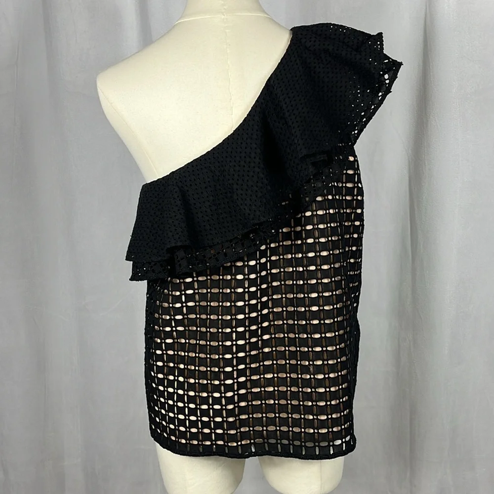 NWT J. Crew One Shoulder Eyelet Top‎ in Black.